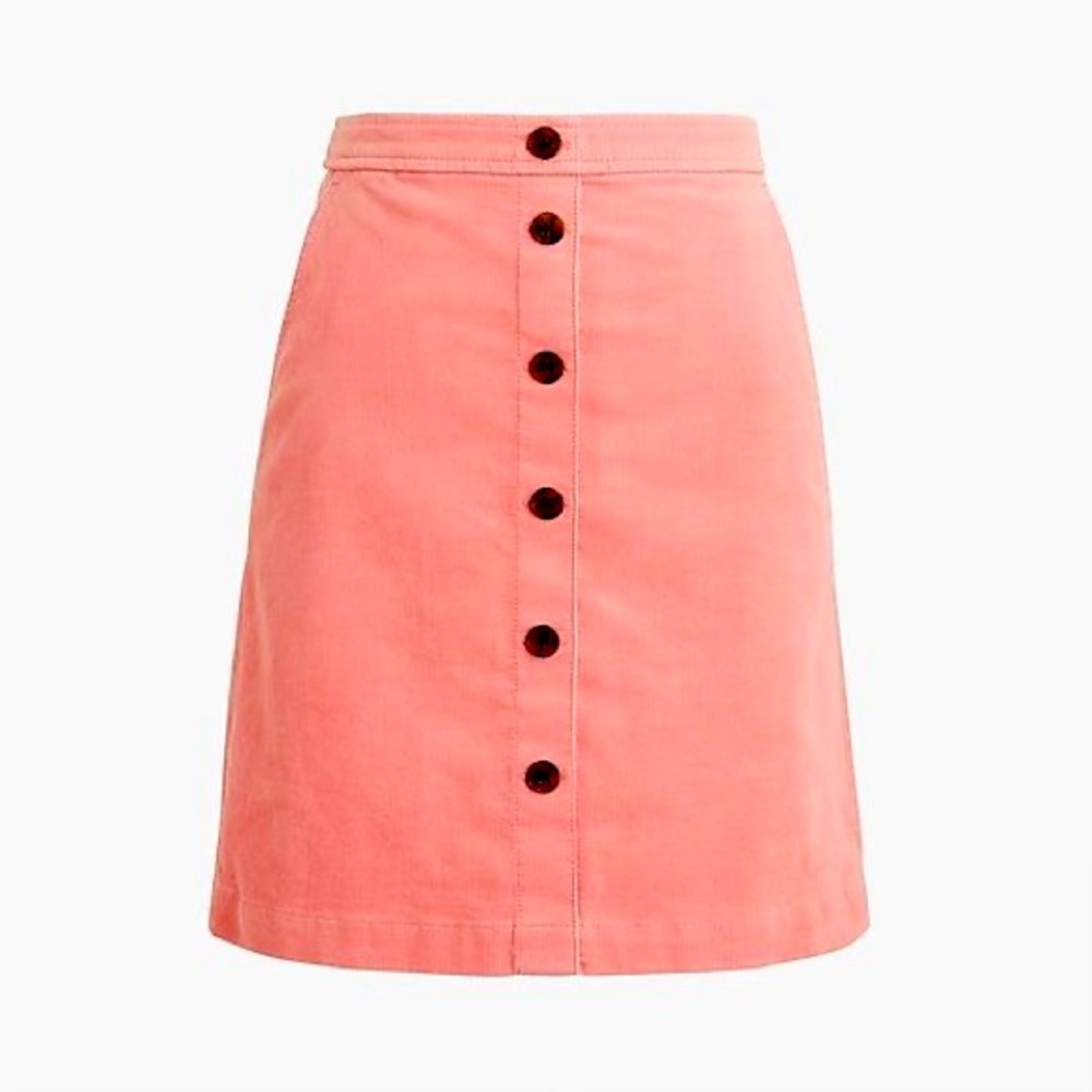 J Crew Factory Bubblegum Pink Corduroy Faux Button Front Zippered A-Line Skirt - Picture 8 of 16